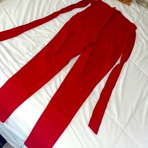 High waisted red pants with tie